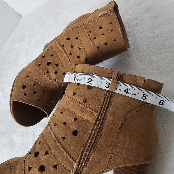 Torrid Cognac Cut-Out Perforated Peep Toe Heeled Booties - Picture 8 of 10
